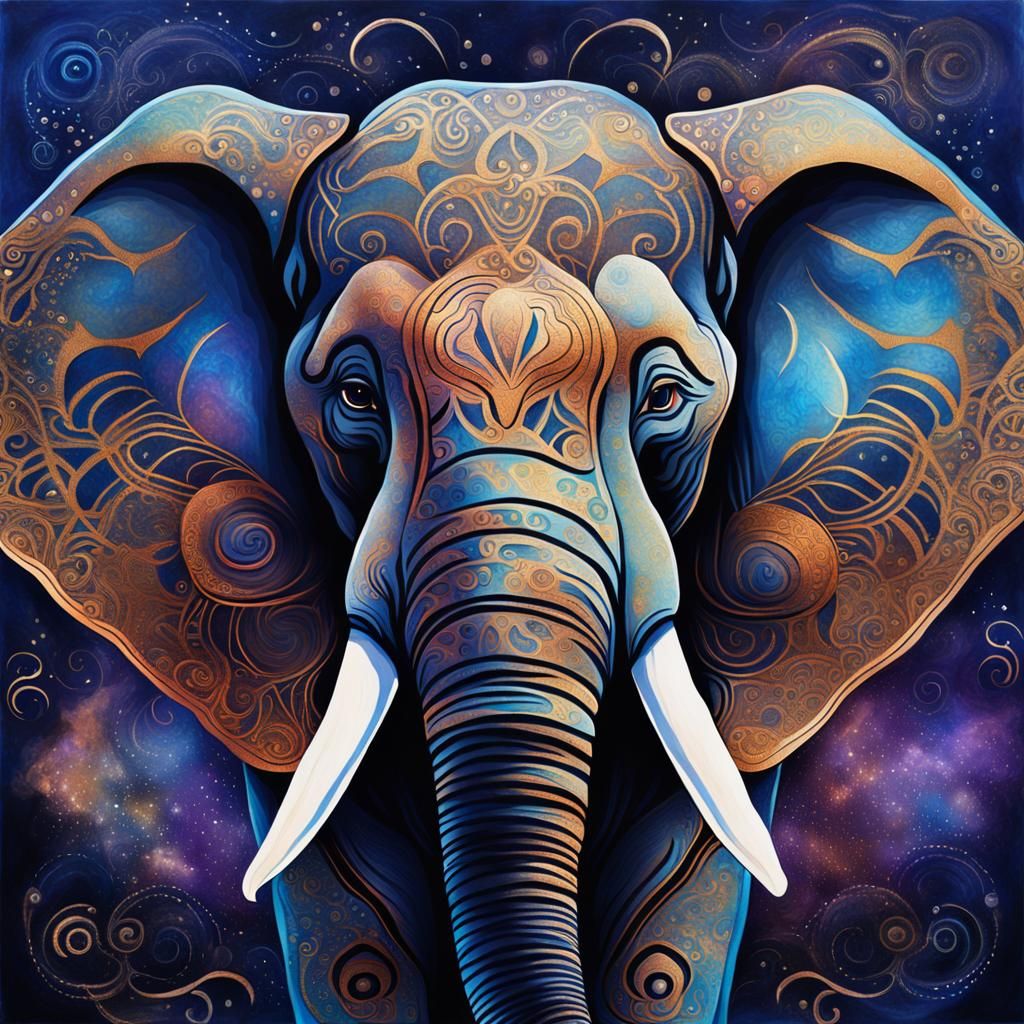 Dreamy Elephant Portrait in Acrylic with Cosmic Glow
