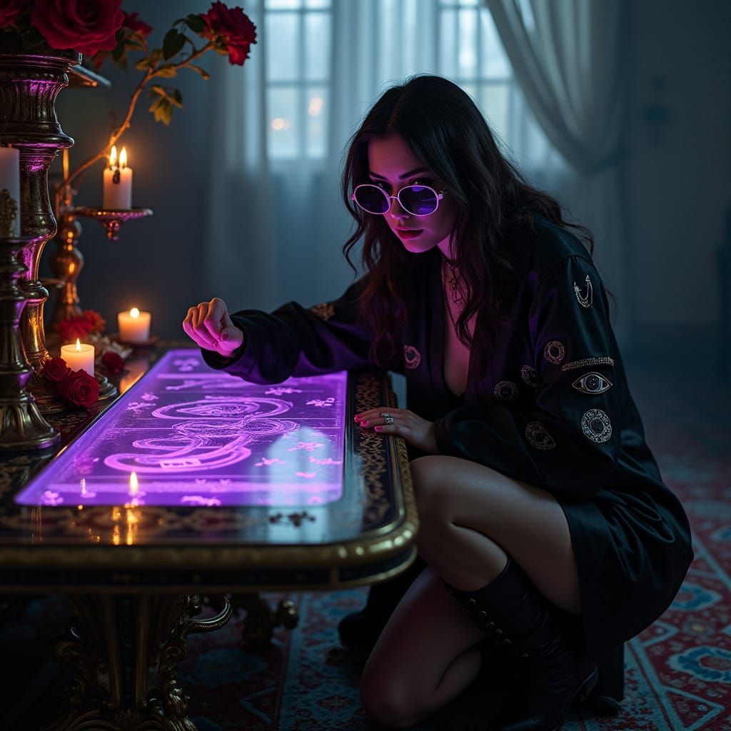 Enigmatic Magician in Mysterious, Ornate Setting