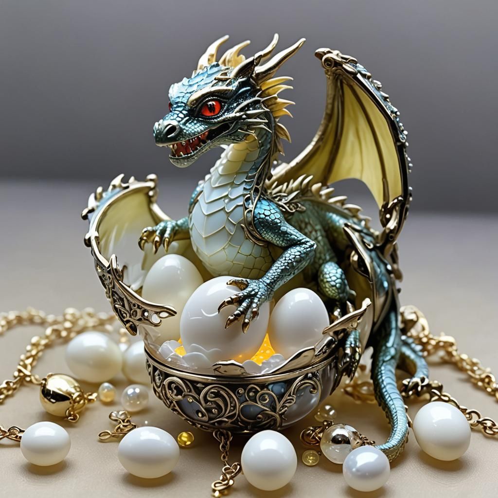 Cute Baby Dragon Hatching From Jewel Box