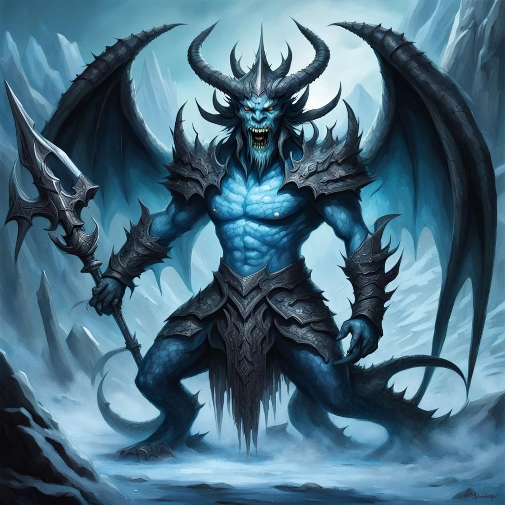 Malevolent Ice Demon on Mythical Serpent