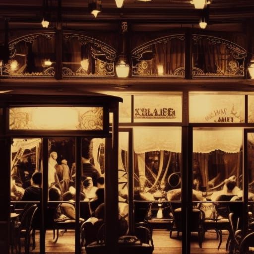 Art Nouveau Cafe at Night: A Digital Painting