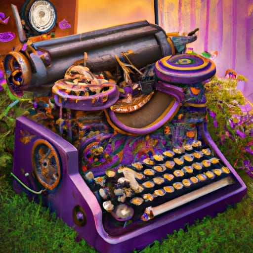 Clockpunk Typewriter in Purple Gradient Airbrush Art