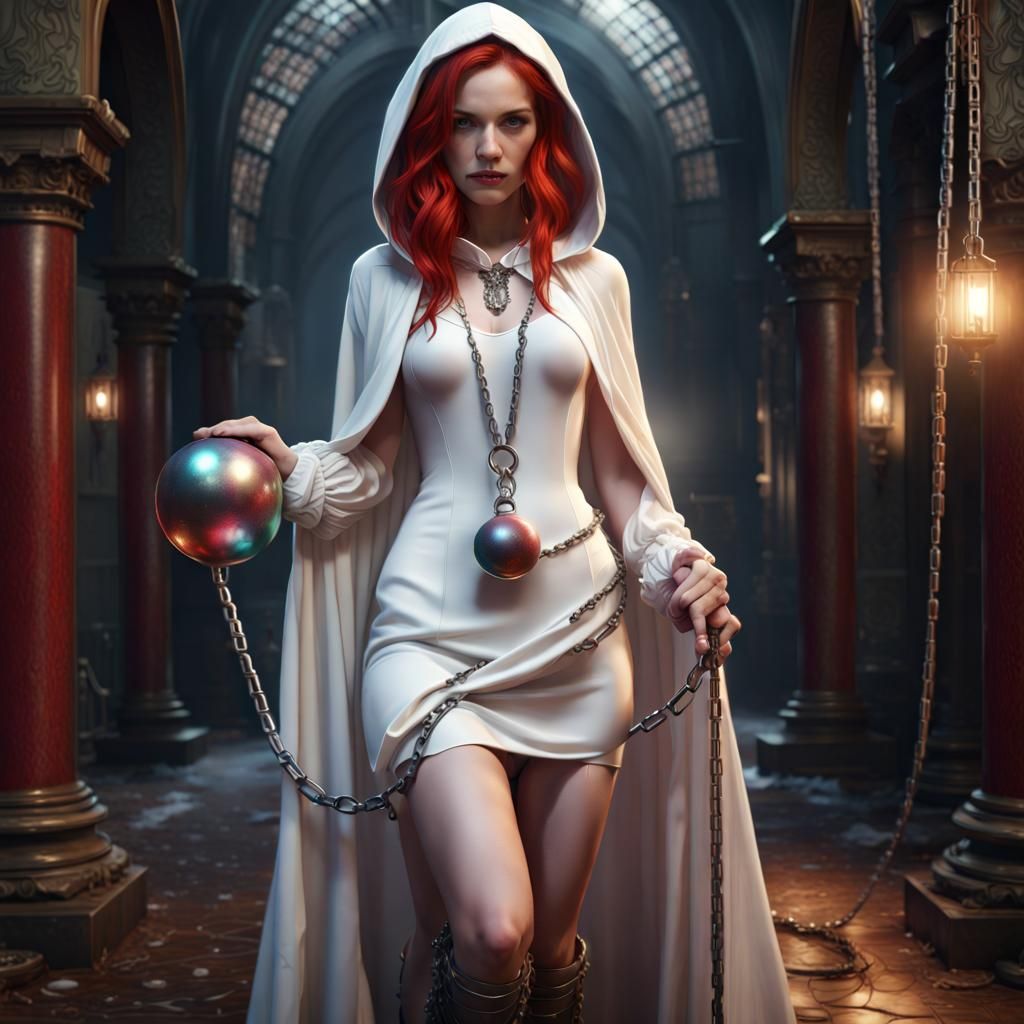 Redhead in White Hood: Fantasy Concept Art