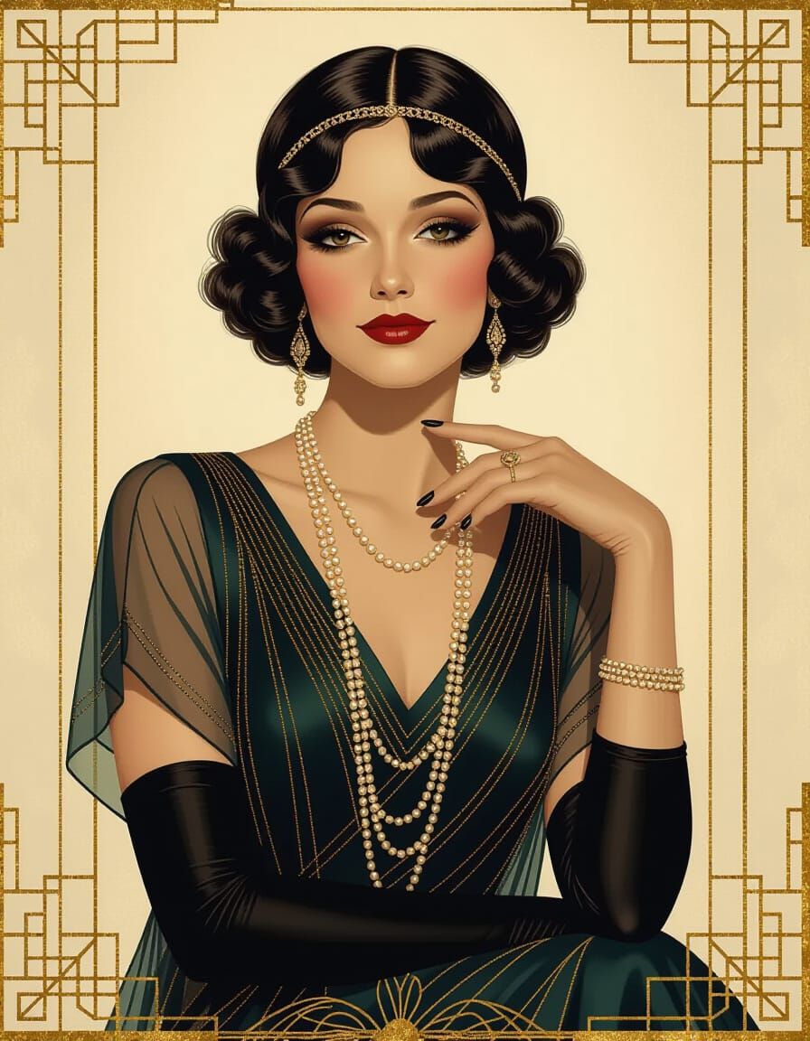Art Deco Portrait of a Latina in Flapper Style