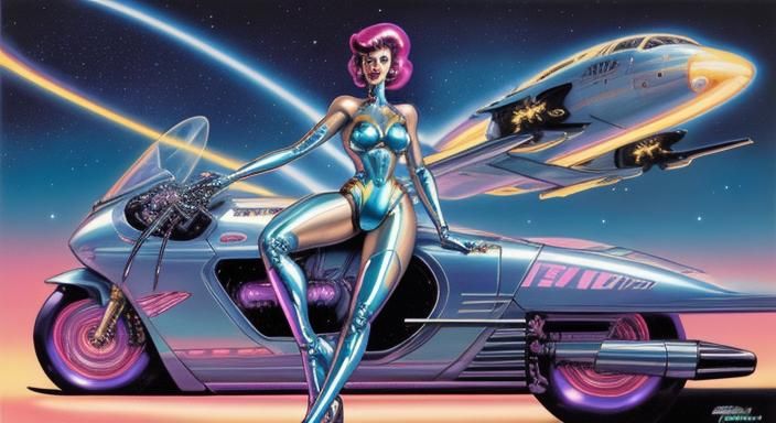 Cyberpunk Space Rider in Retro Sci-Fi Style