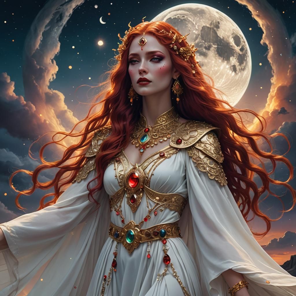 Goddess with Flowing Red Hair in Fantasy Art