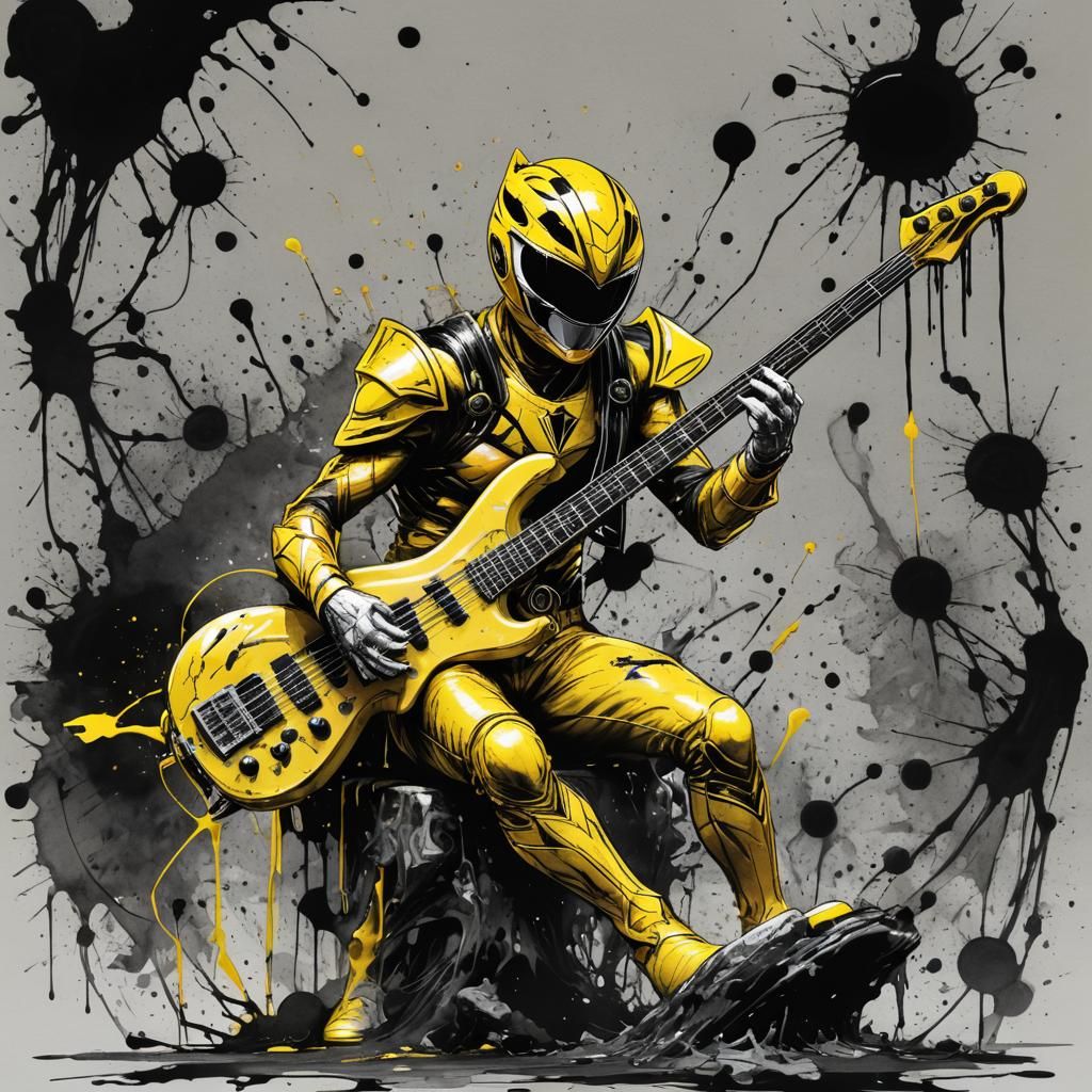 Yellow Power Ranger Bassist in Ink Masterpiece Style