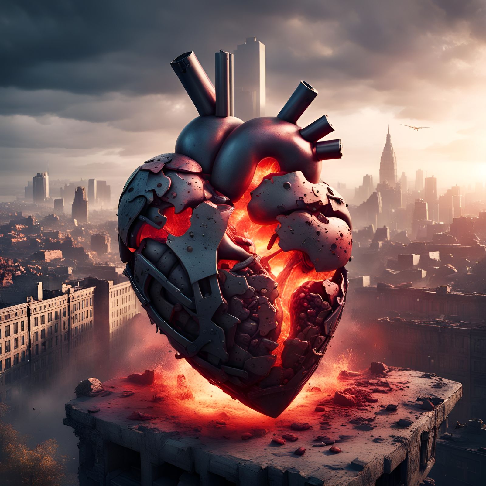 Heart Grenade Explodes in Crumbling City