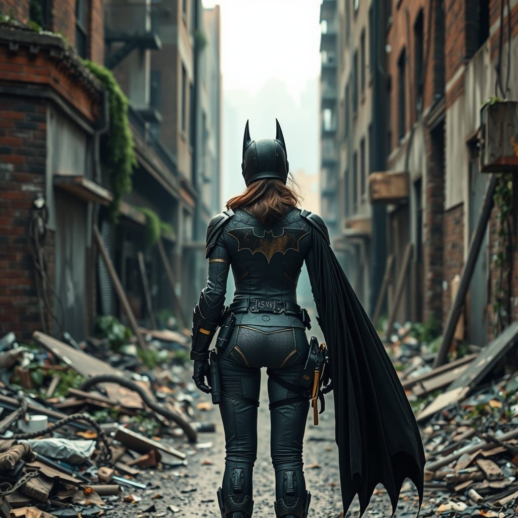 Batgirl in Post-Apocalyptic Ruins, Cinematic Lighting