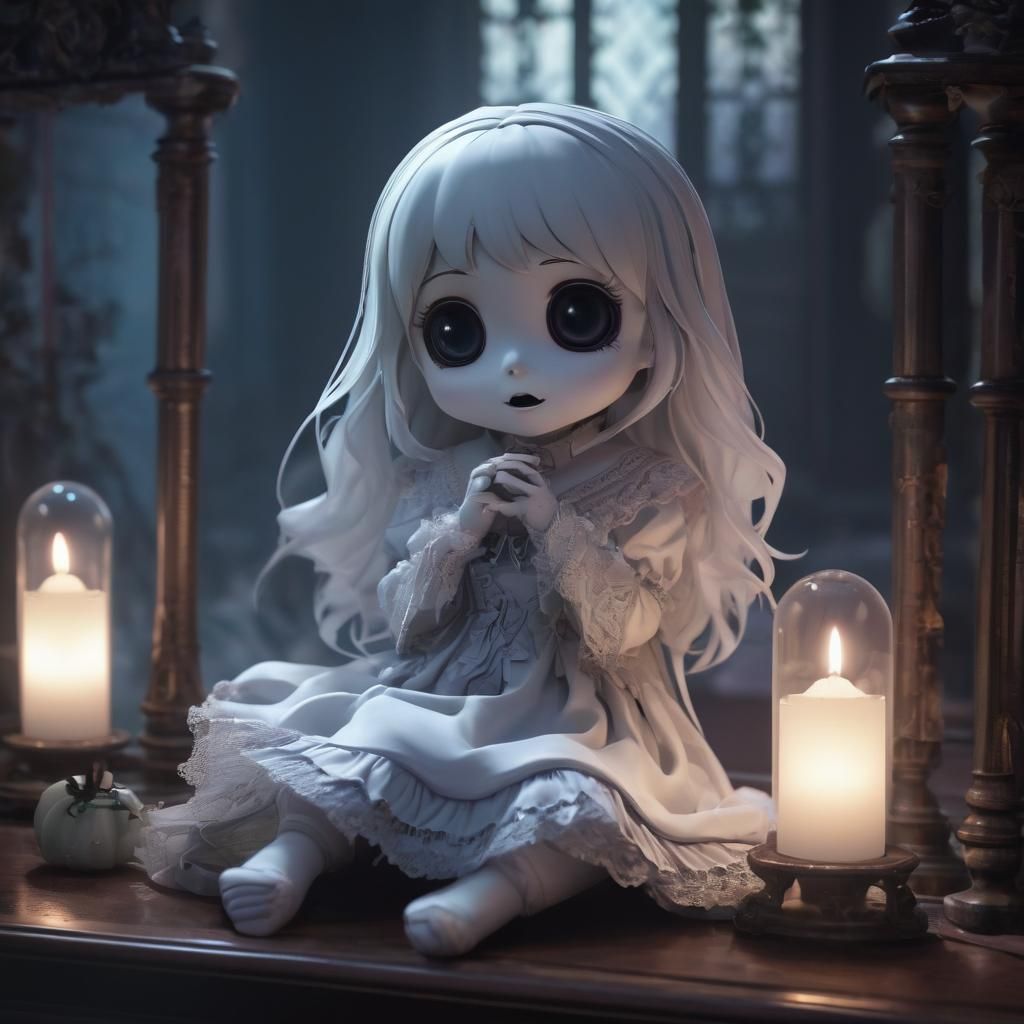 Chibi Ghost in Haunted Mansion: 3D Anime Art