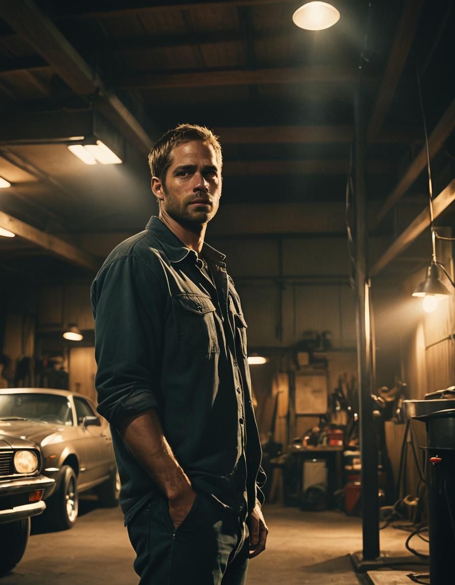 Moody Film Noir Image of Man in Garage
