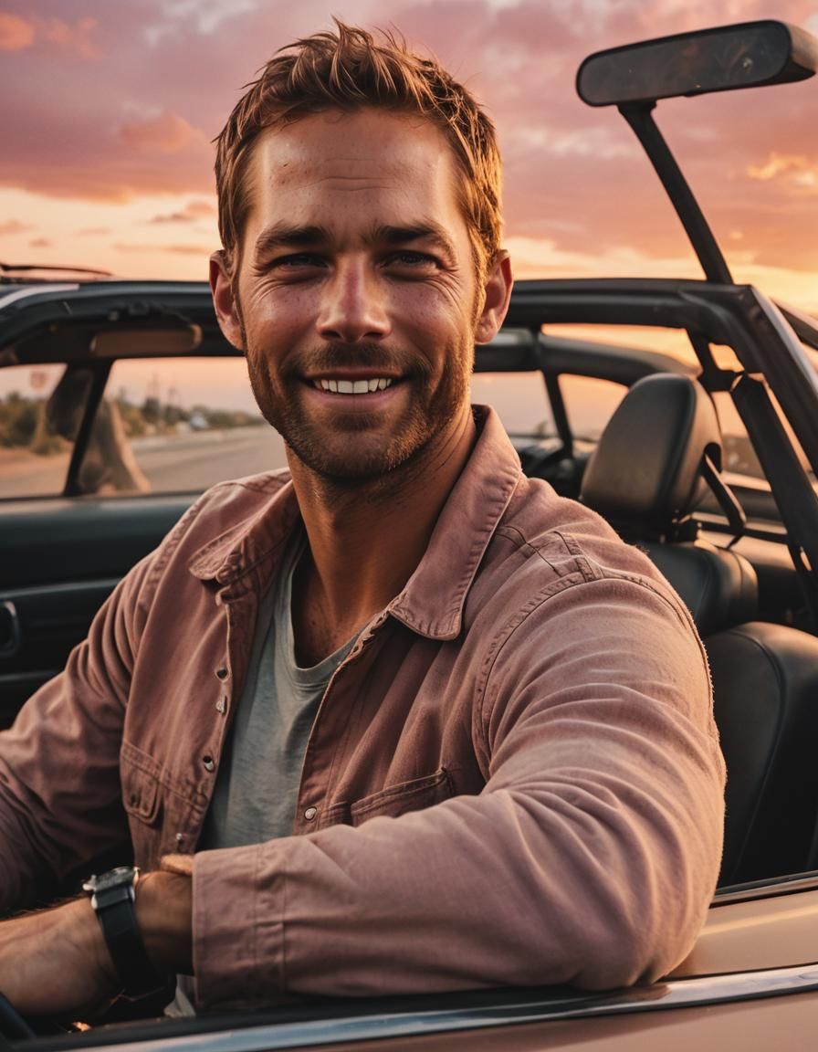 Cinematic Car Scene with Golden Sunset Lighting