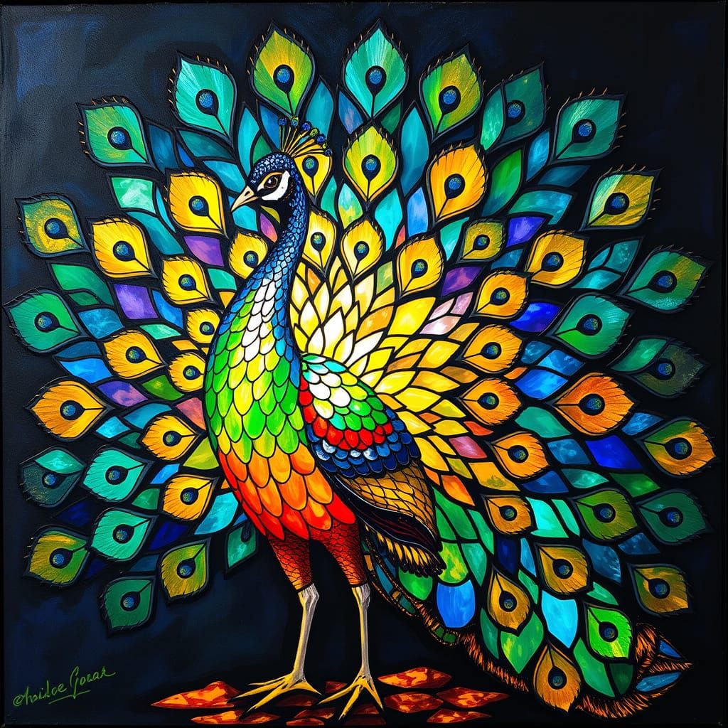 Ethereal Peacock in Vibrant Iridescent Plumage