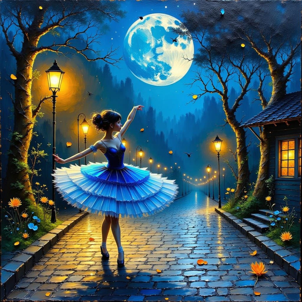 a ballerina in a milky way inspired tutu dancing. Background...