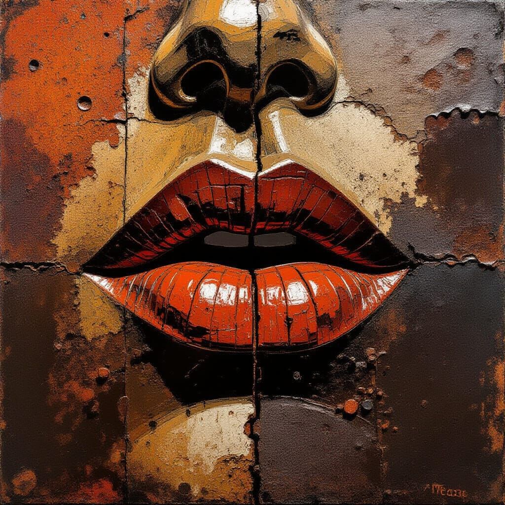 Impasto Painting of Aged Mouth Outline