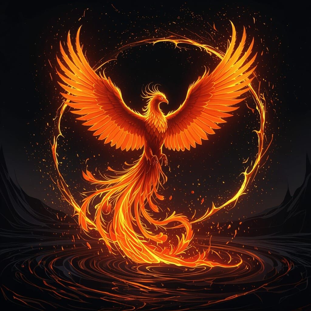 Majestic Phoenix Rises From Fiery Gold Vortex