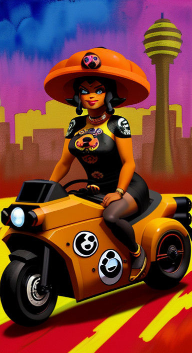 Lady in Aztec-Inspired ROBLOX Motorcycle Costume Rides Throu...