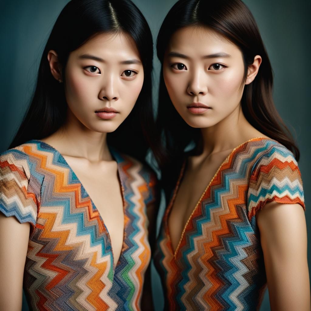 Japanese Sisters in Missoni Dress: Professional Portrait