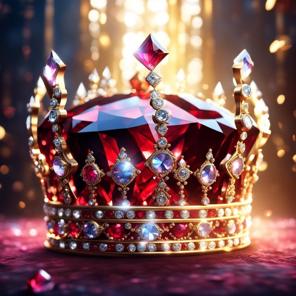 Crystal Ruby Crown in Glass Case