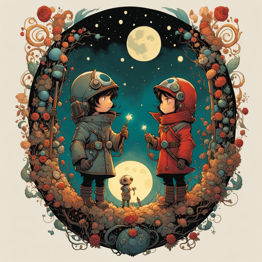 Two Small Monsters in Love: Digital Art