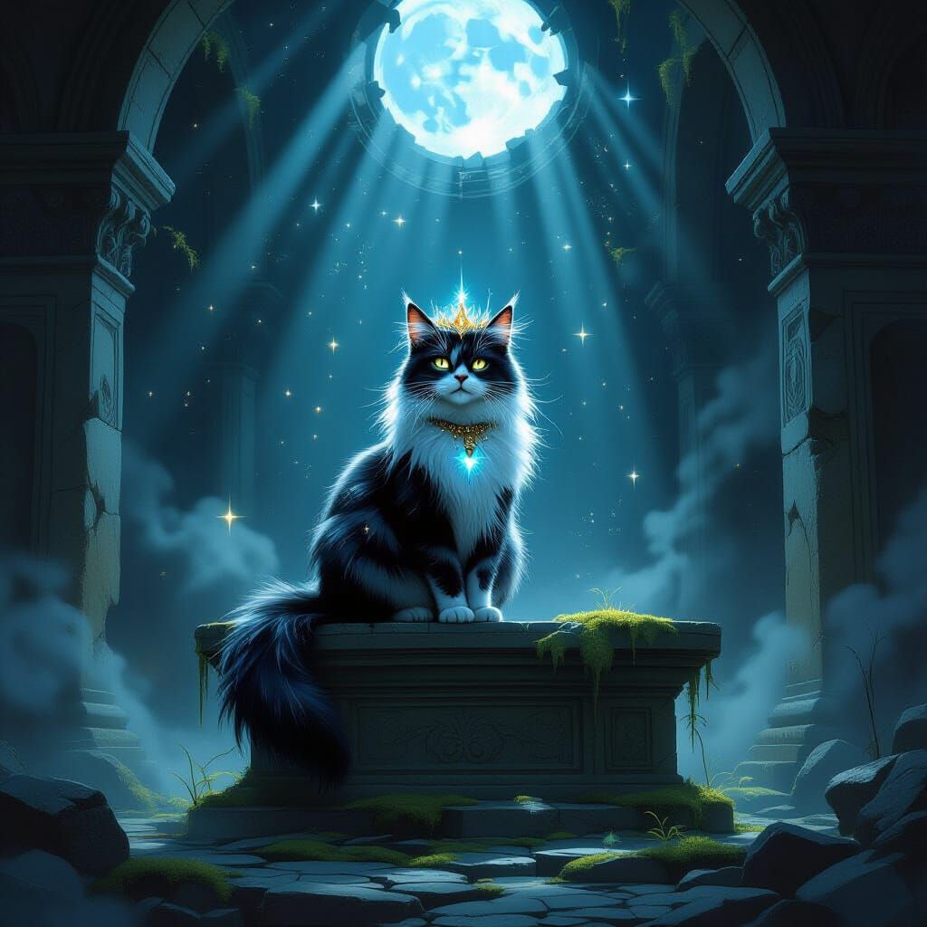 Regal Cat with Stardust Crown in Forgotten Temple