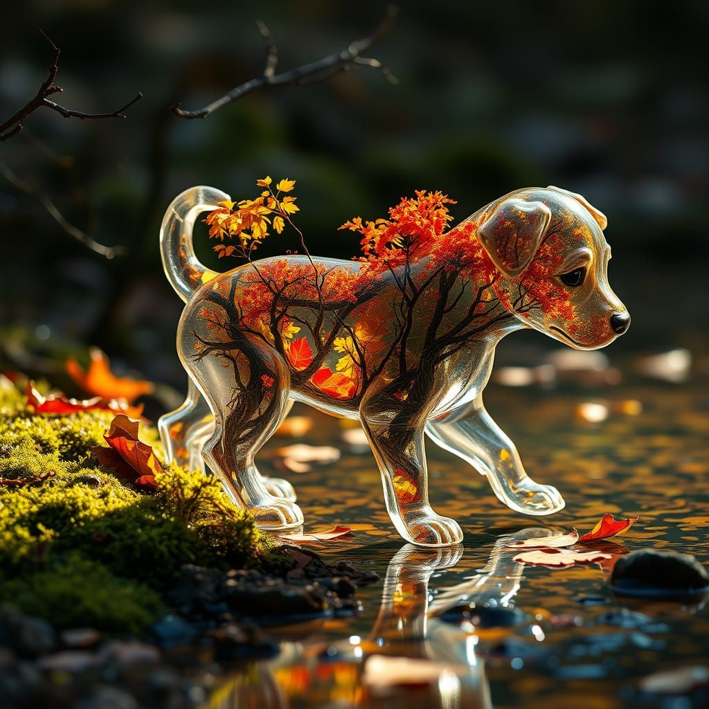 Autumn Forest in Transparent Puppy Surreal Art