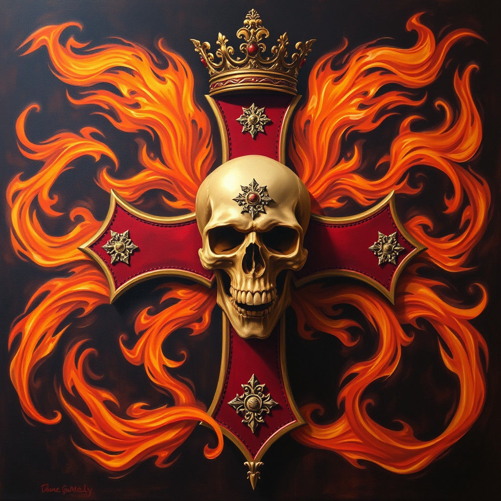 Regal Skull Emblem in Dramatic Oil Painting Style
