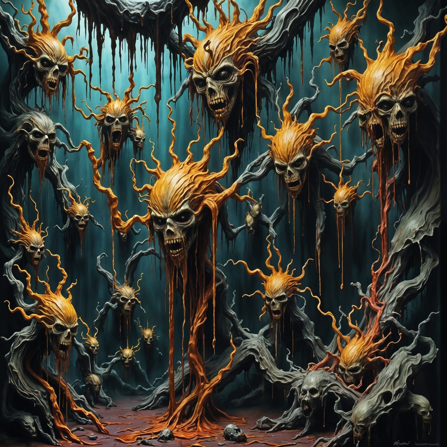 Surreal Horror Mobile Above Crib in Dark Goo Flux Style