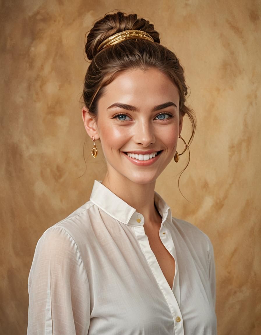 Smiling Brunette with Blue Eyes in Golden Light