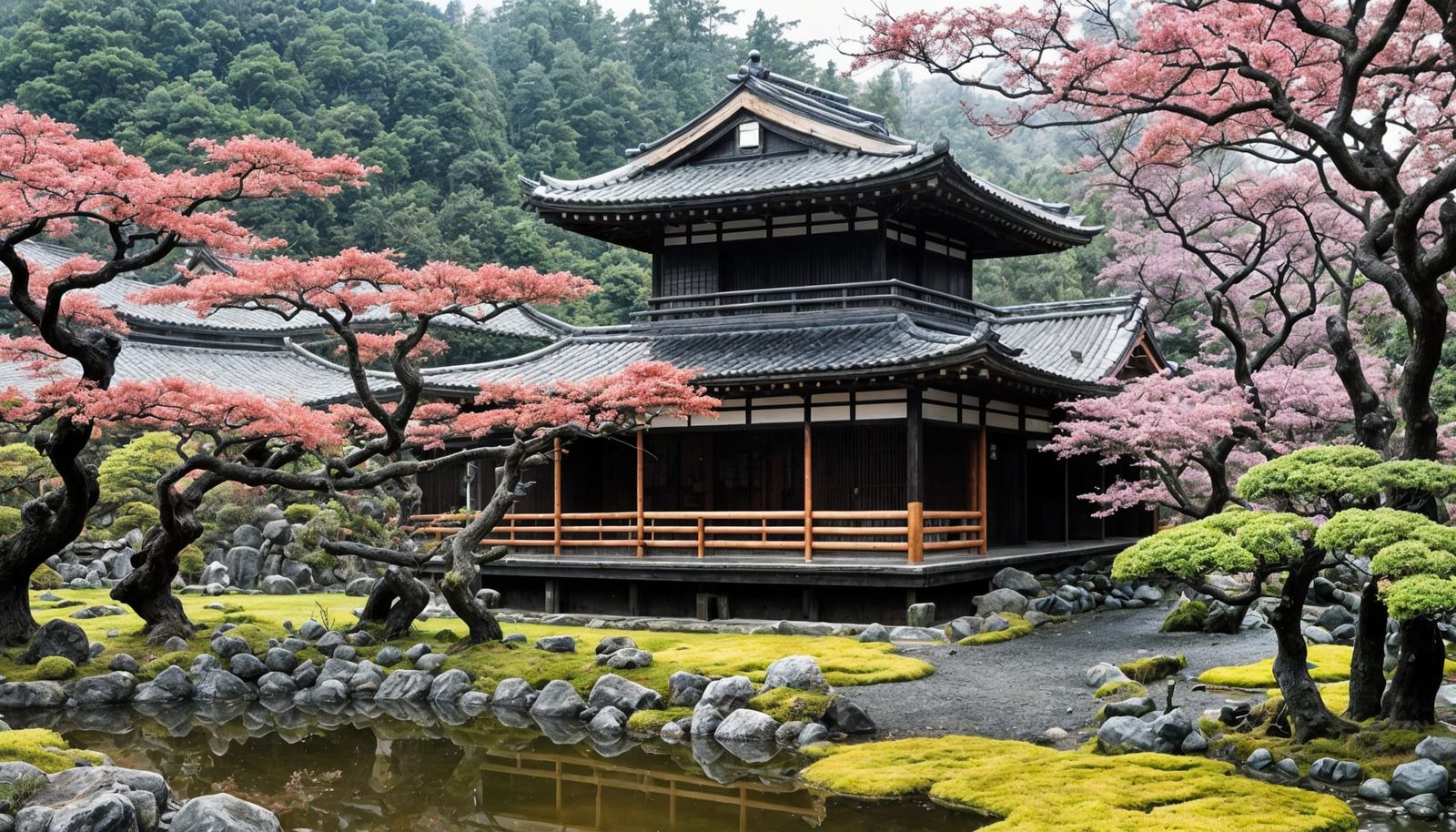 Japanese House with Mountain Garden