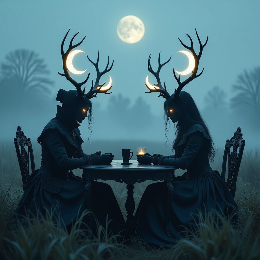 Gothic Figures with Crescent Moon Antlers