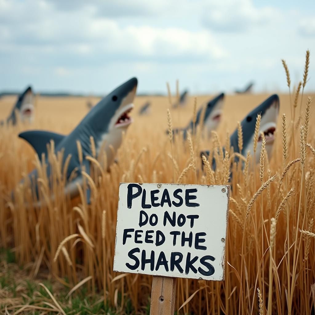 Surreal Sharks Swimming in a Wheat Field