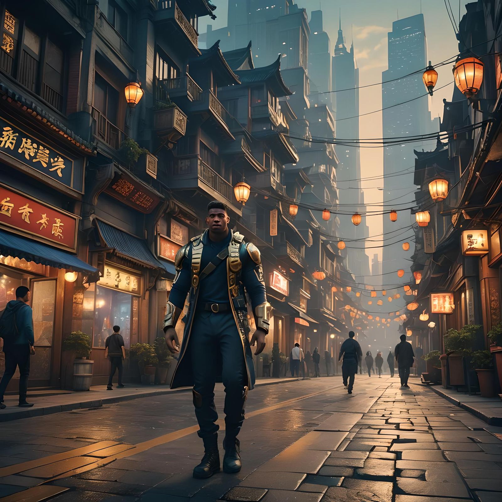 Anthony Joshua in Shanghai: Detailed Matte Painting