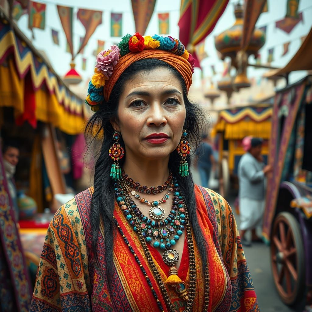 Romani Woman in Vibrant Marketplace