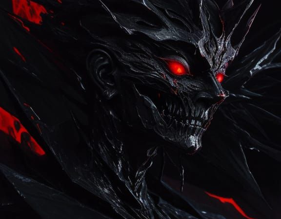 Obsidian Demon Doll in Surreal Void