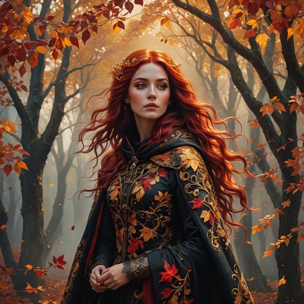 Autumn Woman in a Vibrant Digital Oil Painting
