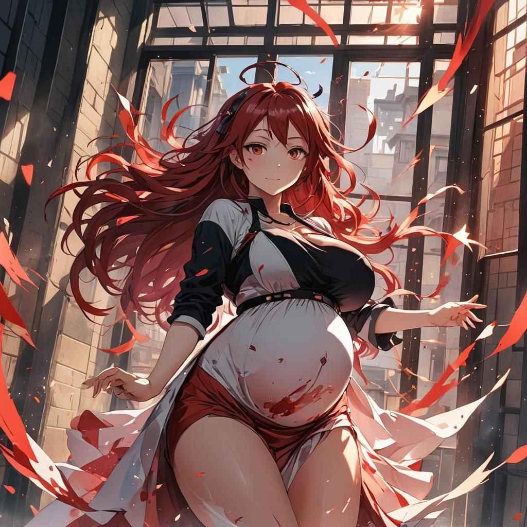 Anime Queen with Pregnant Belly in Pixiv Style