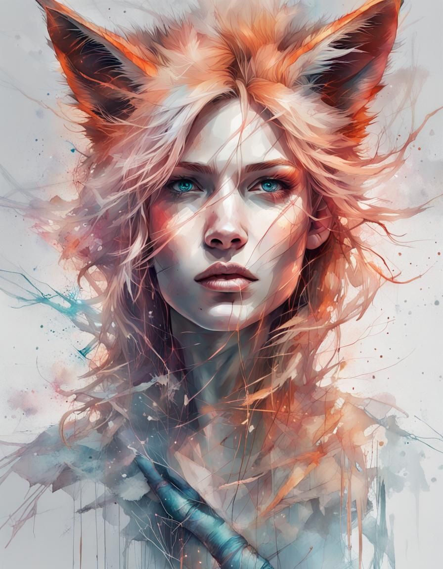 Electric Fox Portrait with Lightning Fur in Digital Illustra...