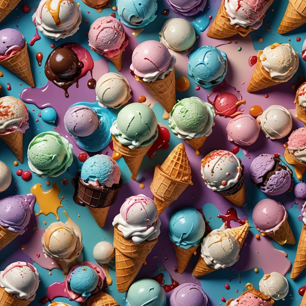 Hyperrealistic Ice Cream Splash Art in Vivid Colors