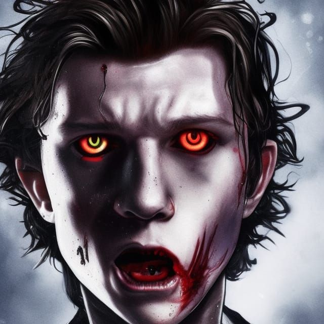 Vampire Portrait with Red Eyes in Hyperrealistic Style