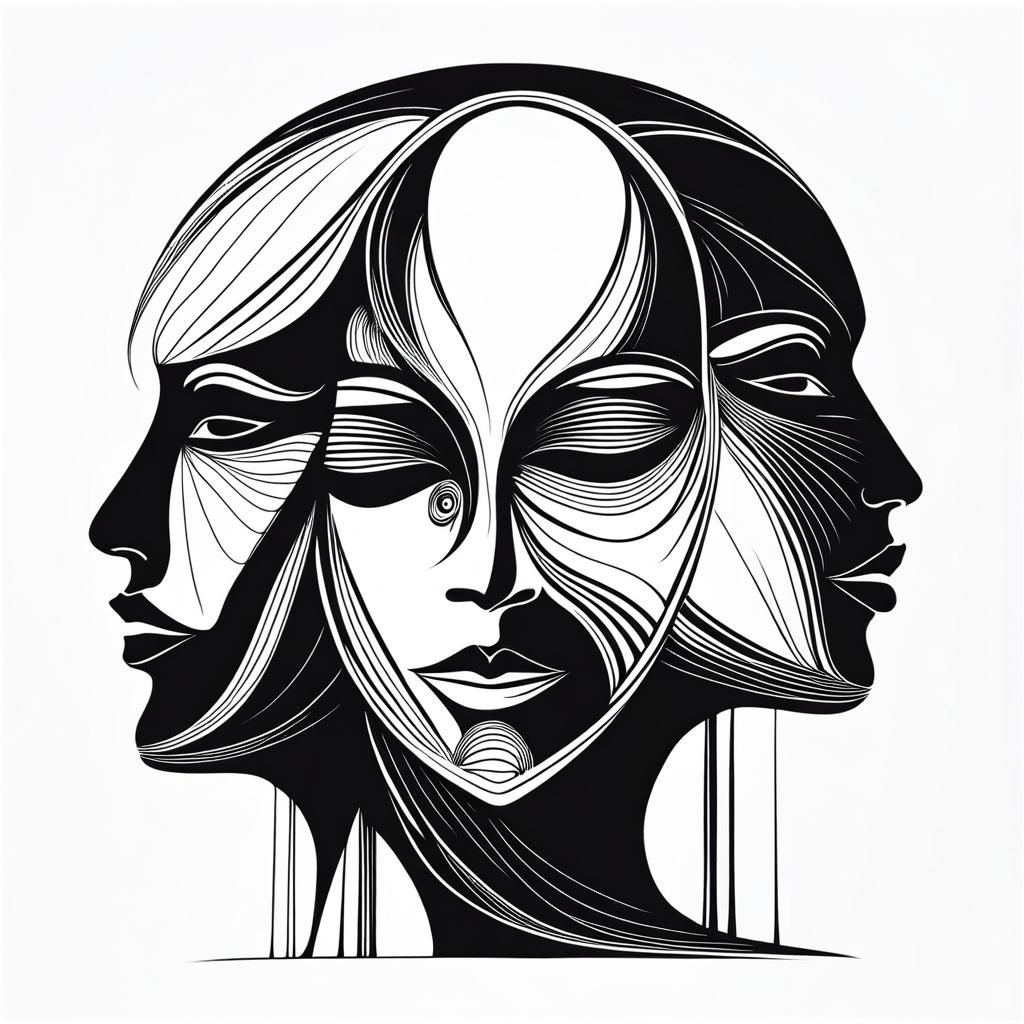 Minimalist Abstract Line Art: Two Faces
