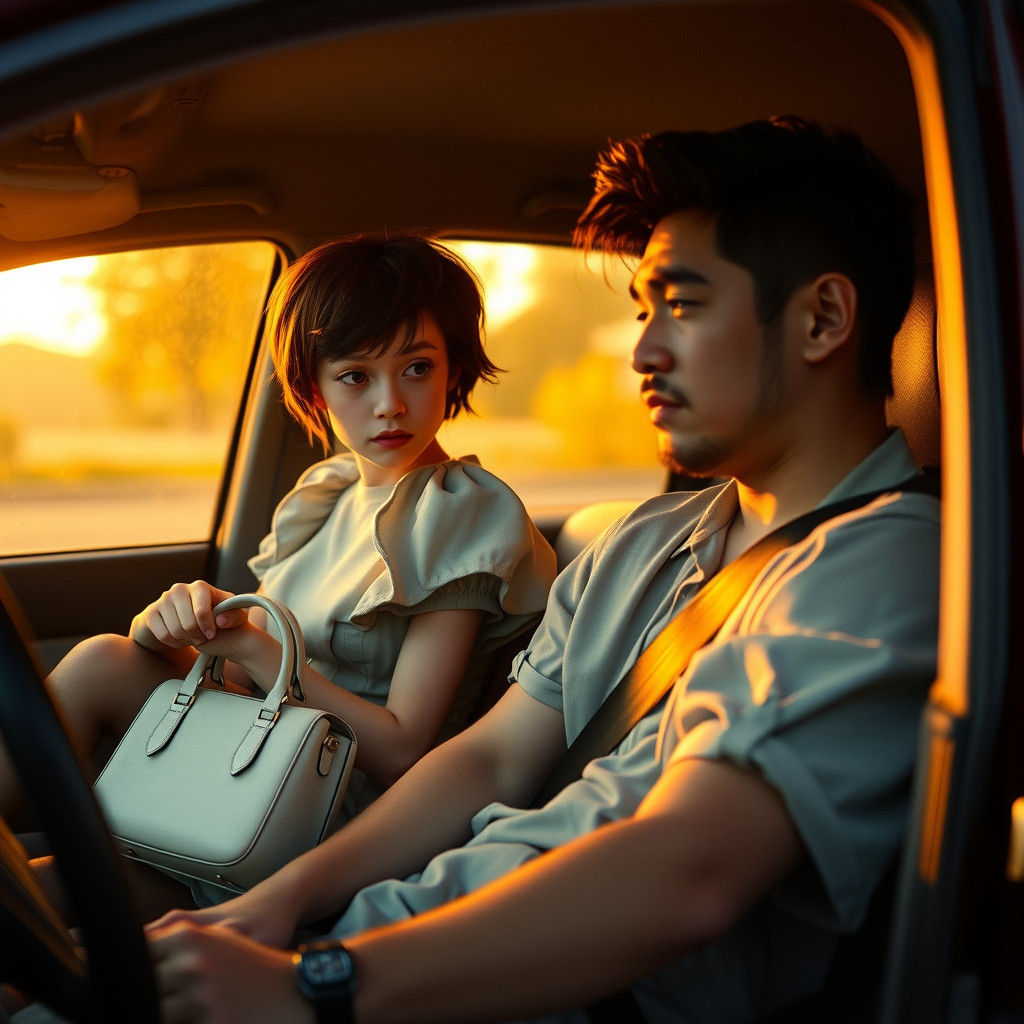 Worried Crossdresser in Car, Cinematic Style