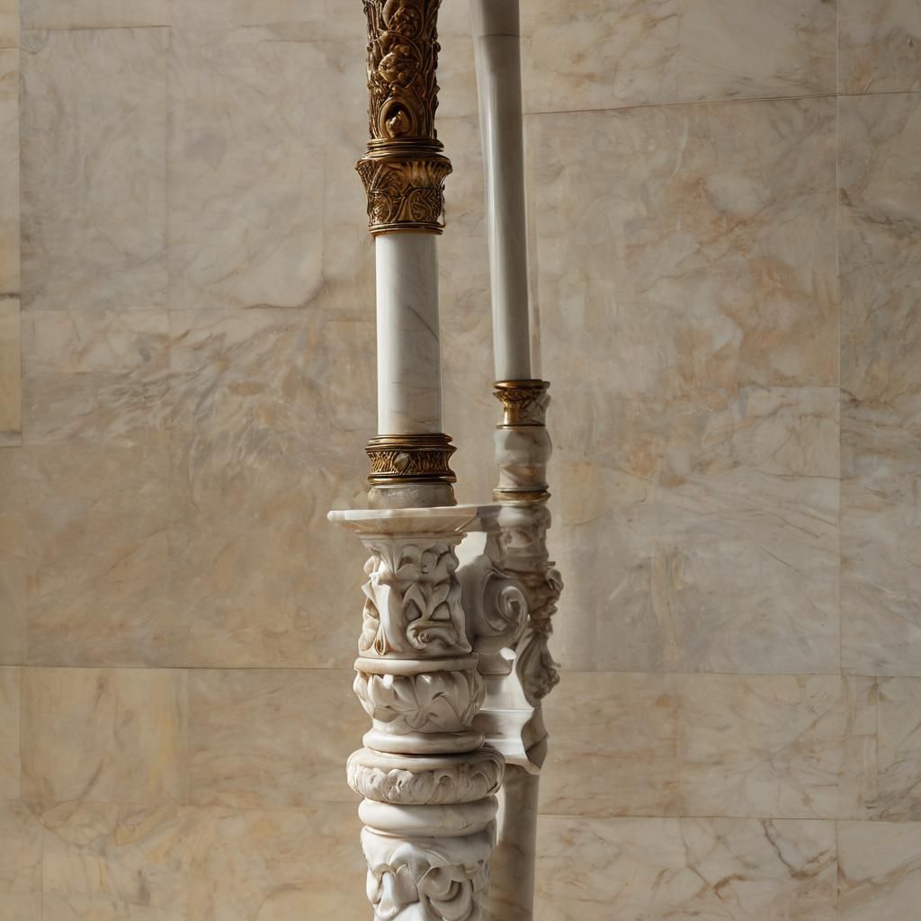 Ornate Still Life: Marble Pipe in Grand Library