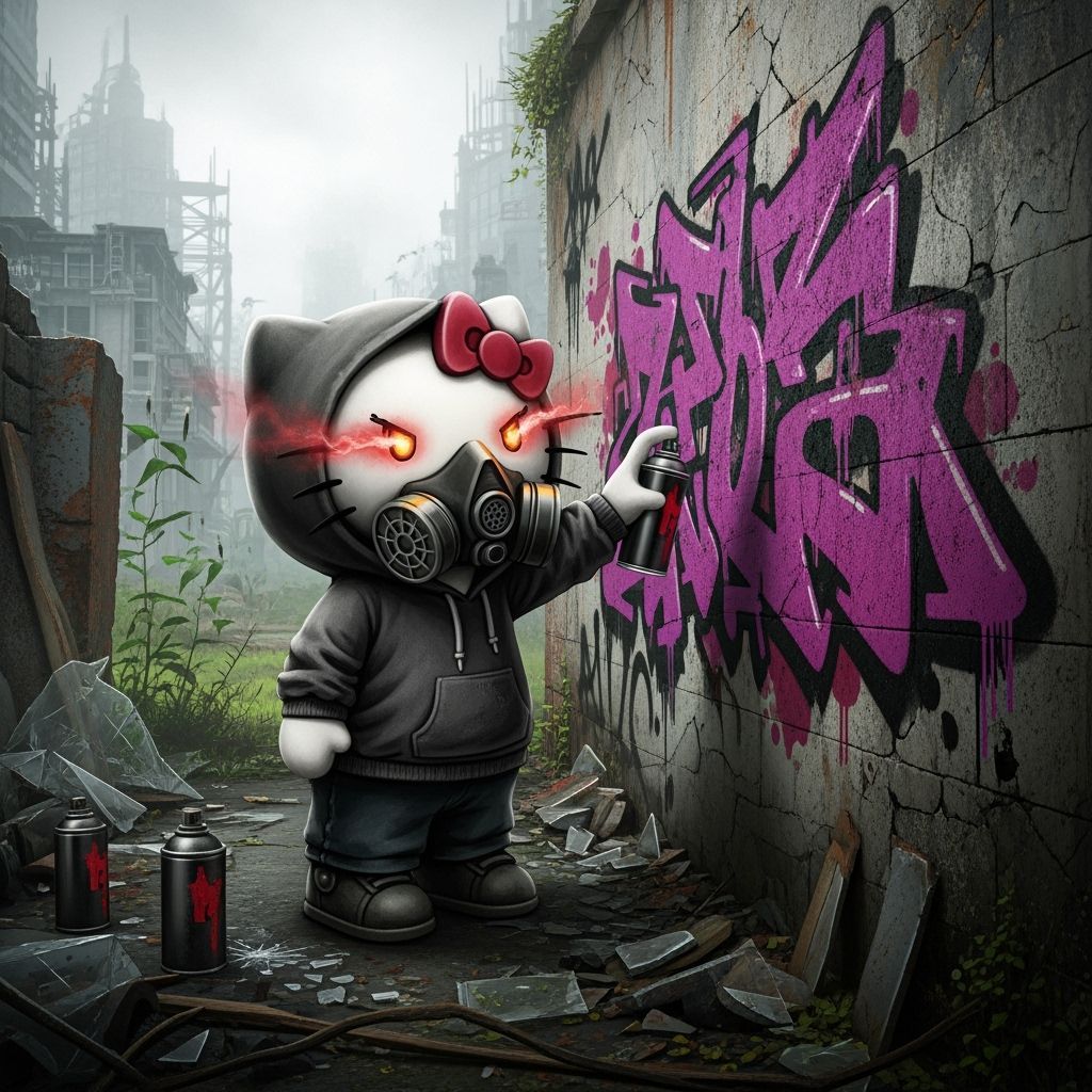 Hello Kitty Graffiti Artist in Dystopian City