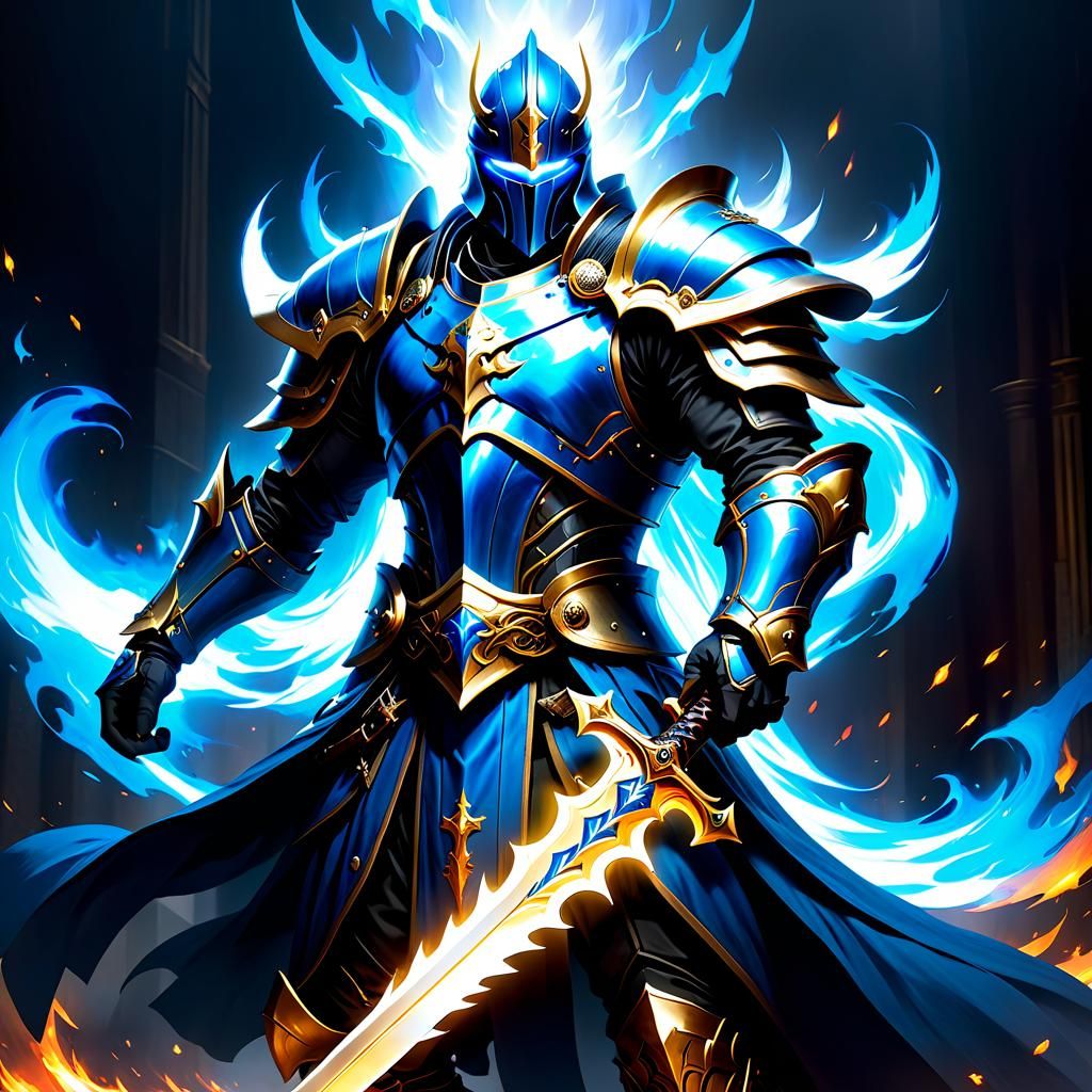 Holy Paladin with Glowing Sword, Digital Art