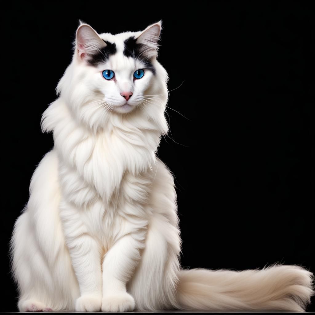 Blue-Eyed Cat Surrounded by Orchids