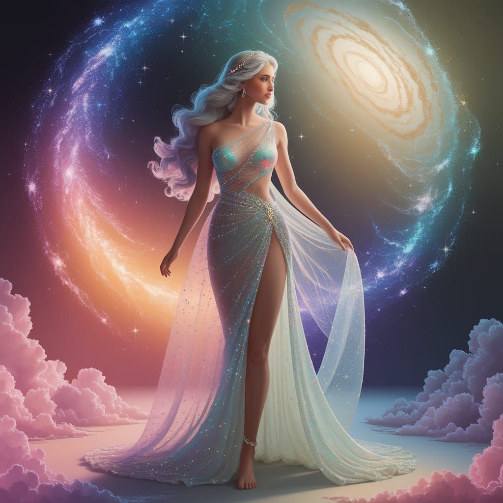 Celestial Goddess in a Swirling Galaxy