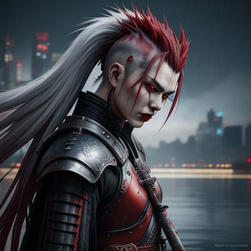 Cyberpunk Samurai in Lake of Blood