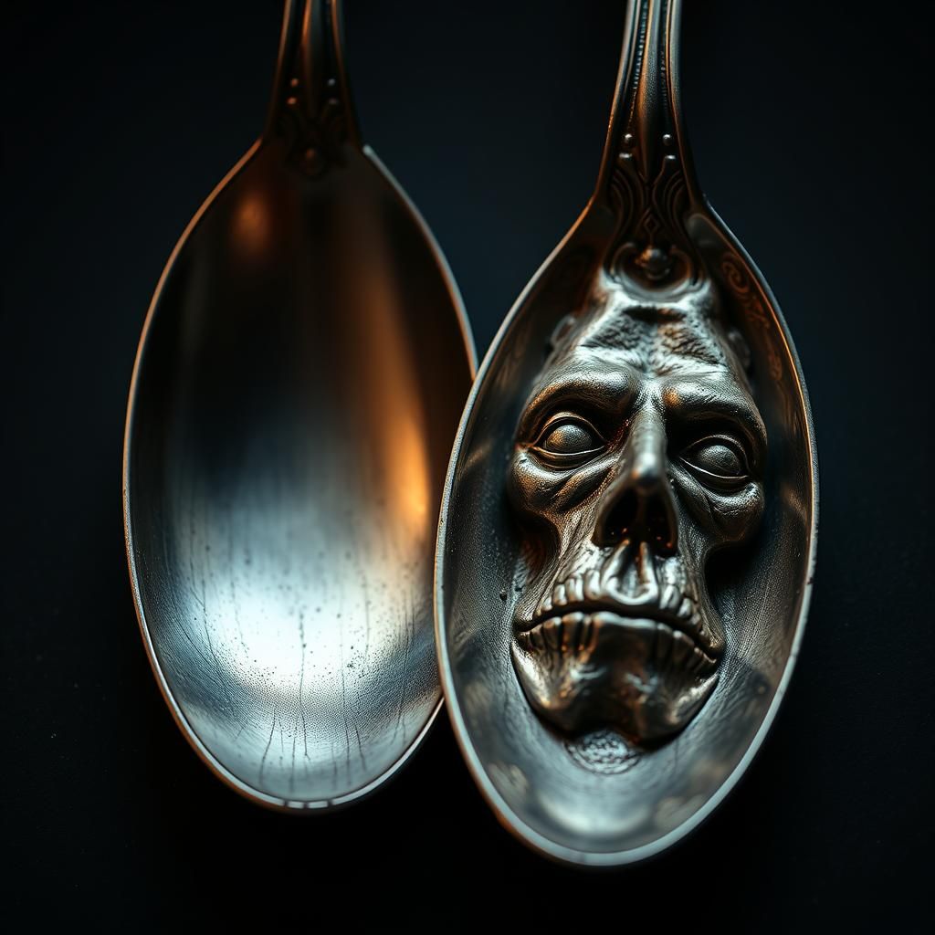 Hyperrealistic Spoons with Human-Like Faces in HDR