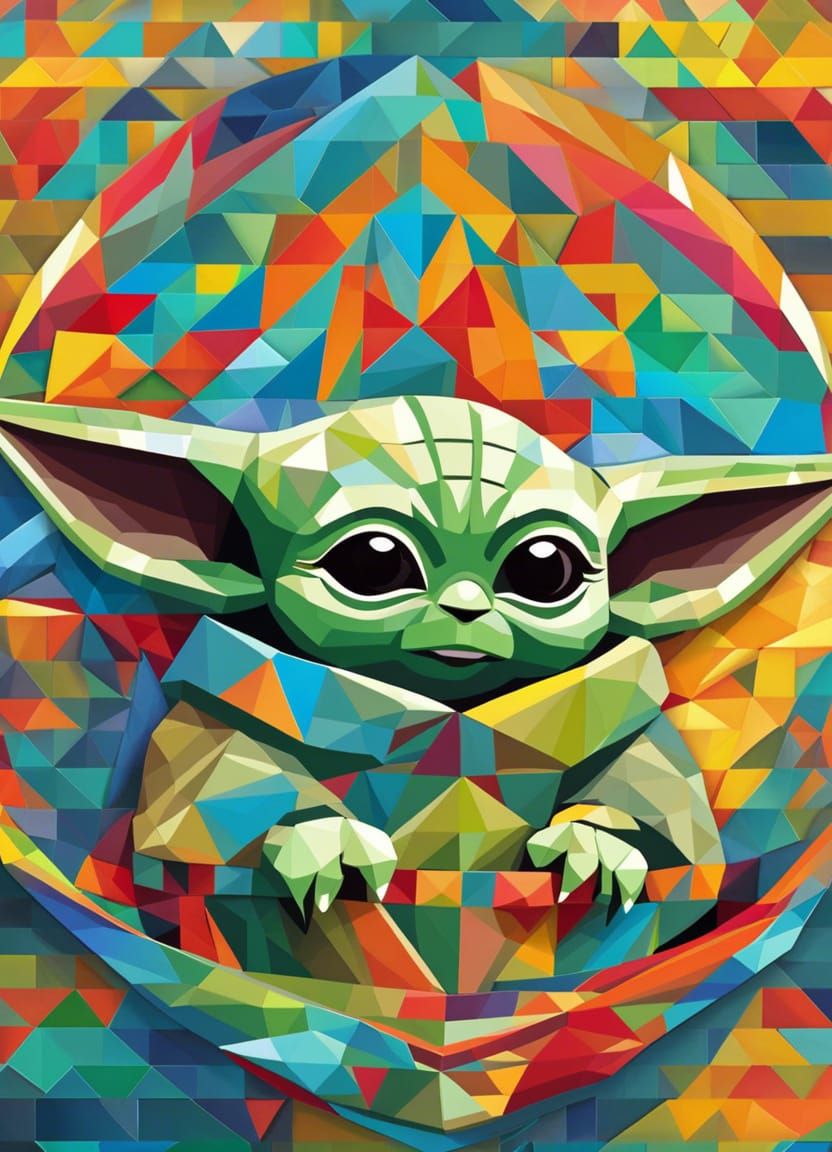 Baby Yoda Mosaic Collage with Bright Tiles